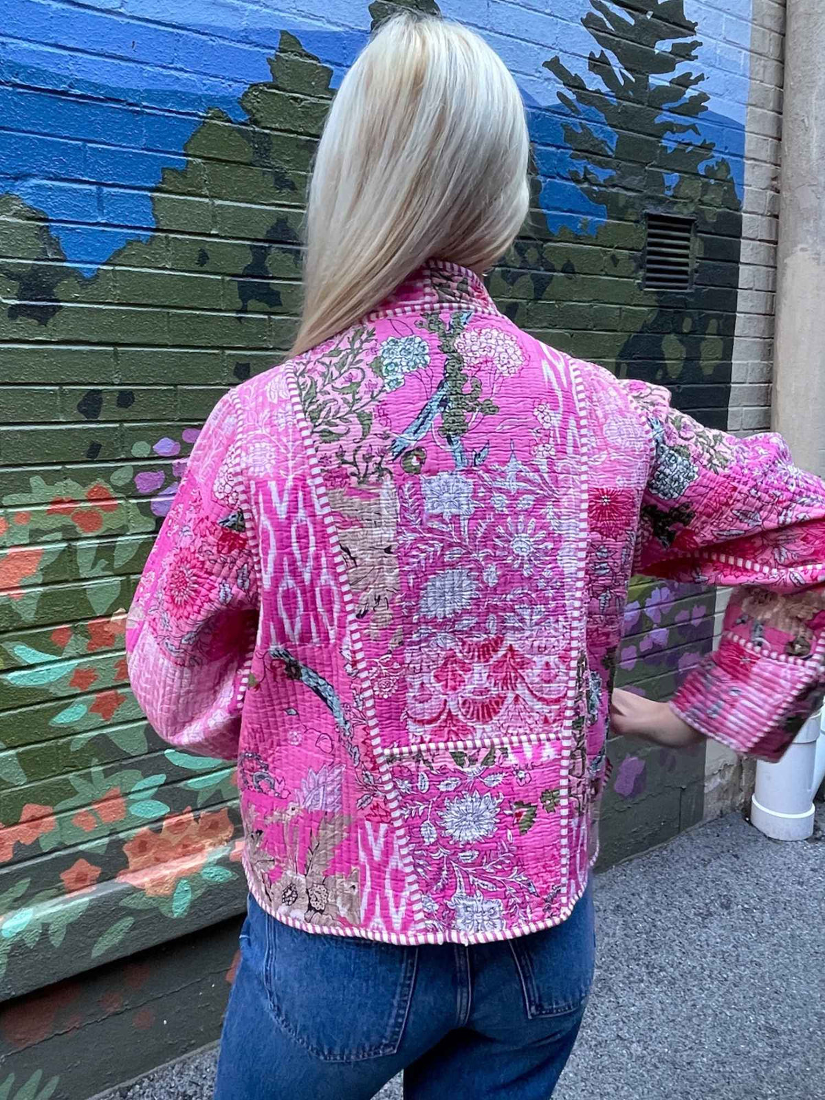 Contrast Trim Quilt Kimono Jacket