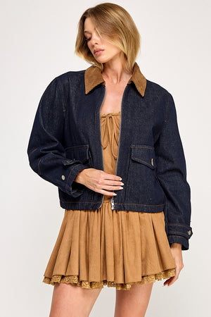 Corduroy Collar Denim Jacket