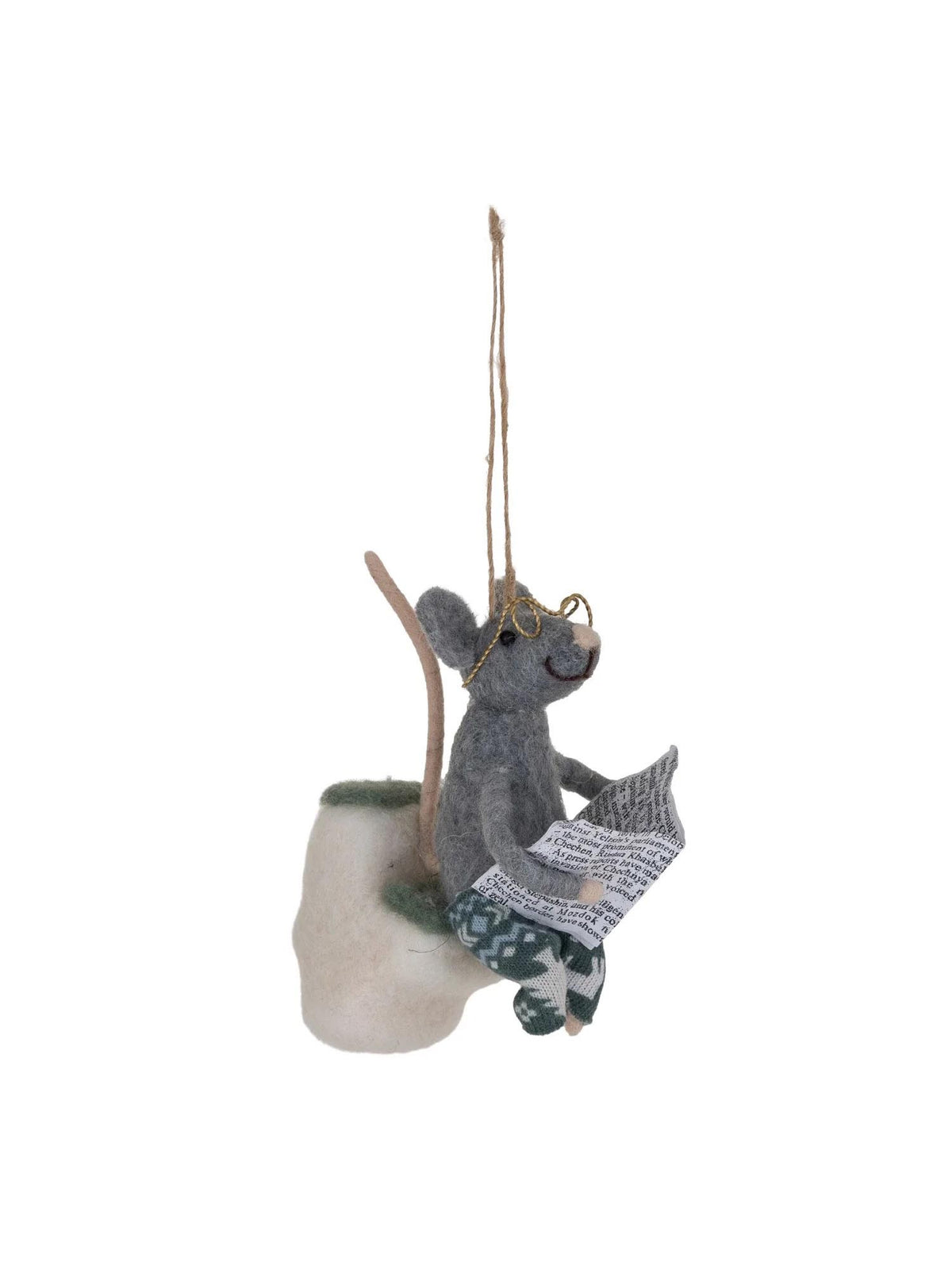 creative coop felt mouse on toilet ornament