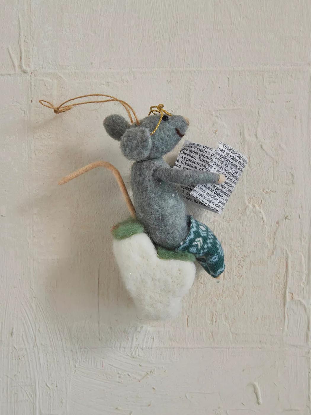 creative coop felt mouse on toilet ornament