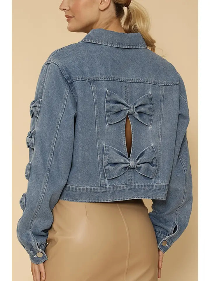 Cropped Bow Denim JACKET-BACK