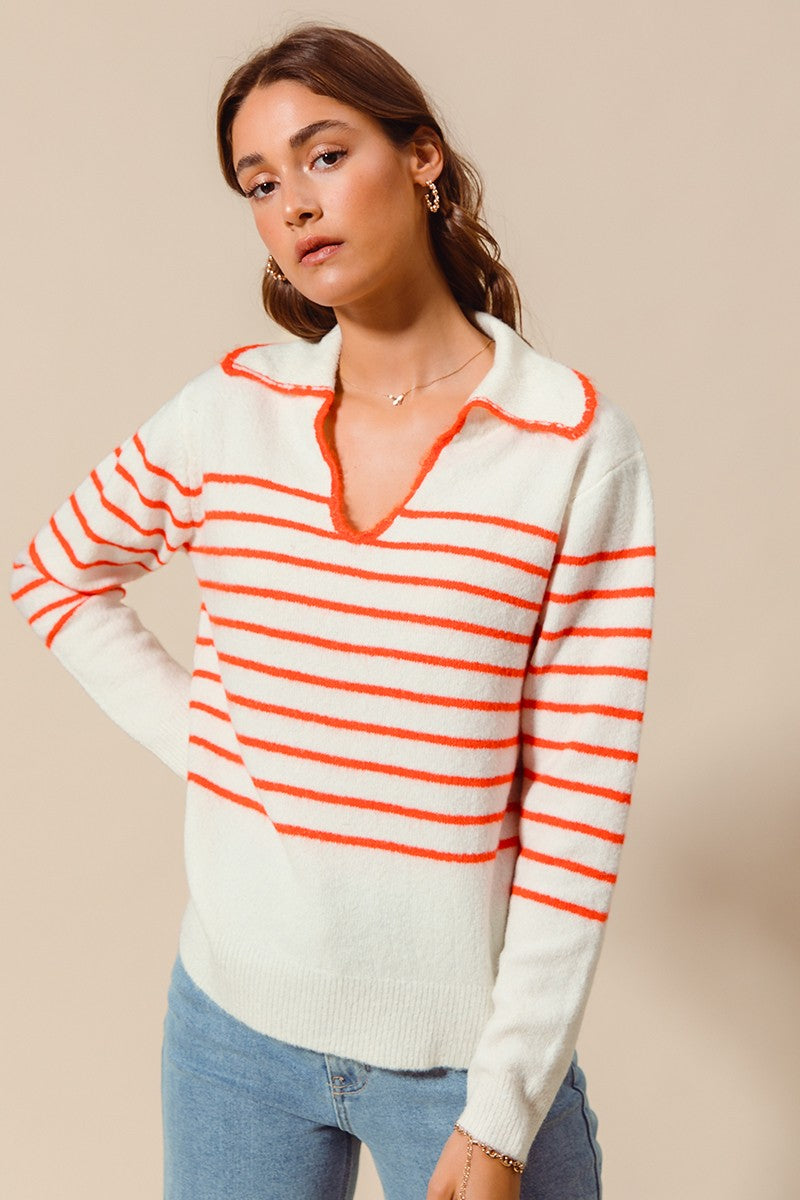 polo stripe sweater in orange and white-front