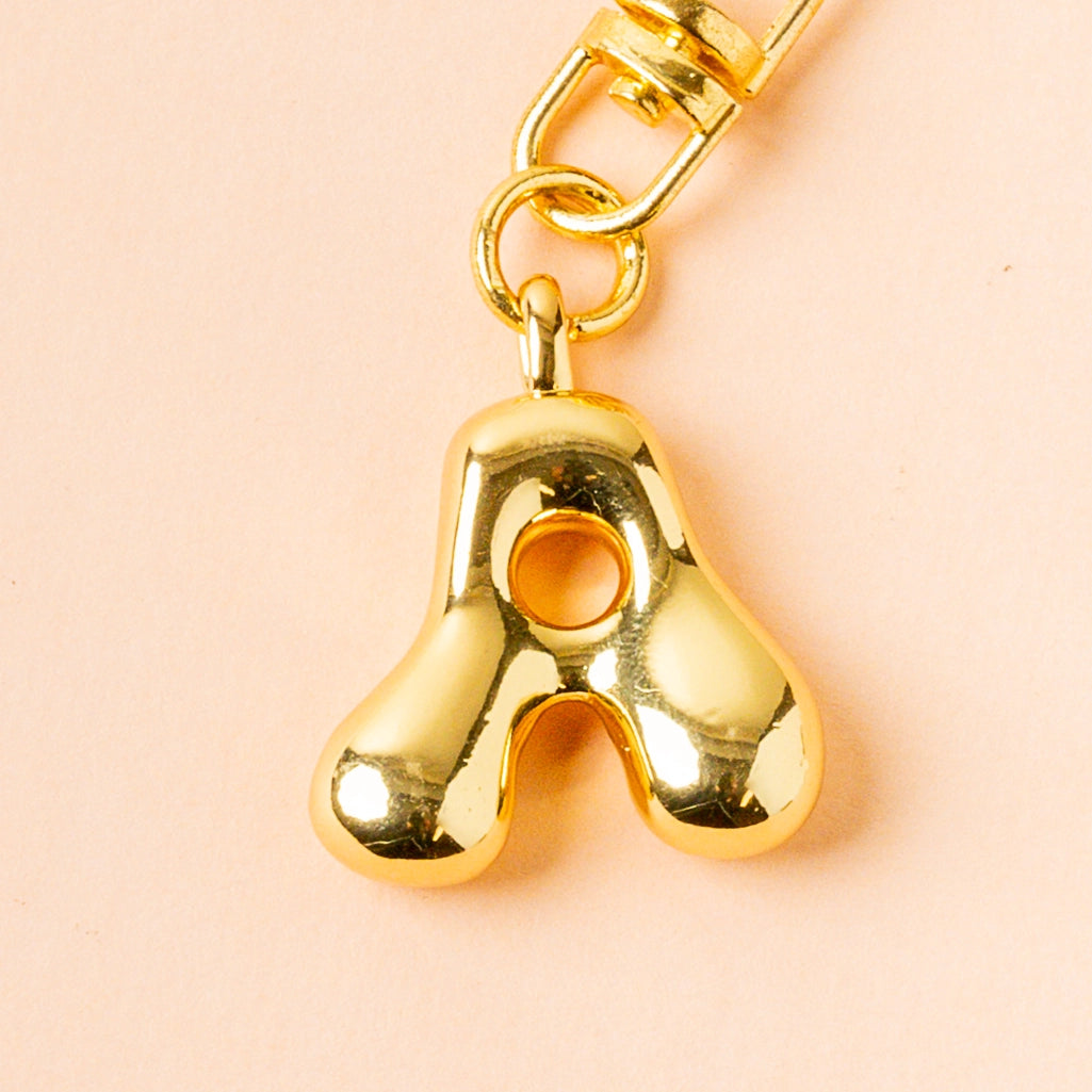 Gold Bubble Letter Keychain Bag Charm Letter A