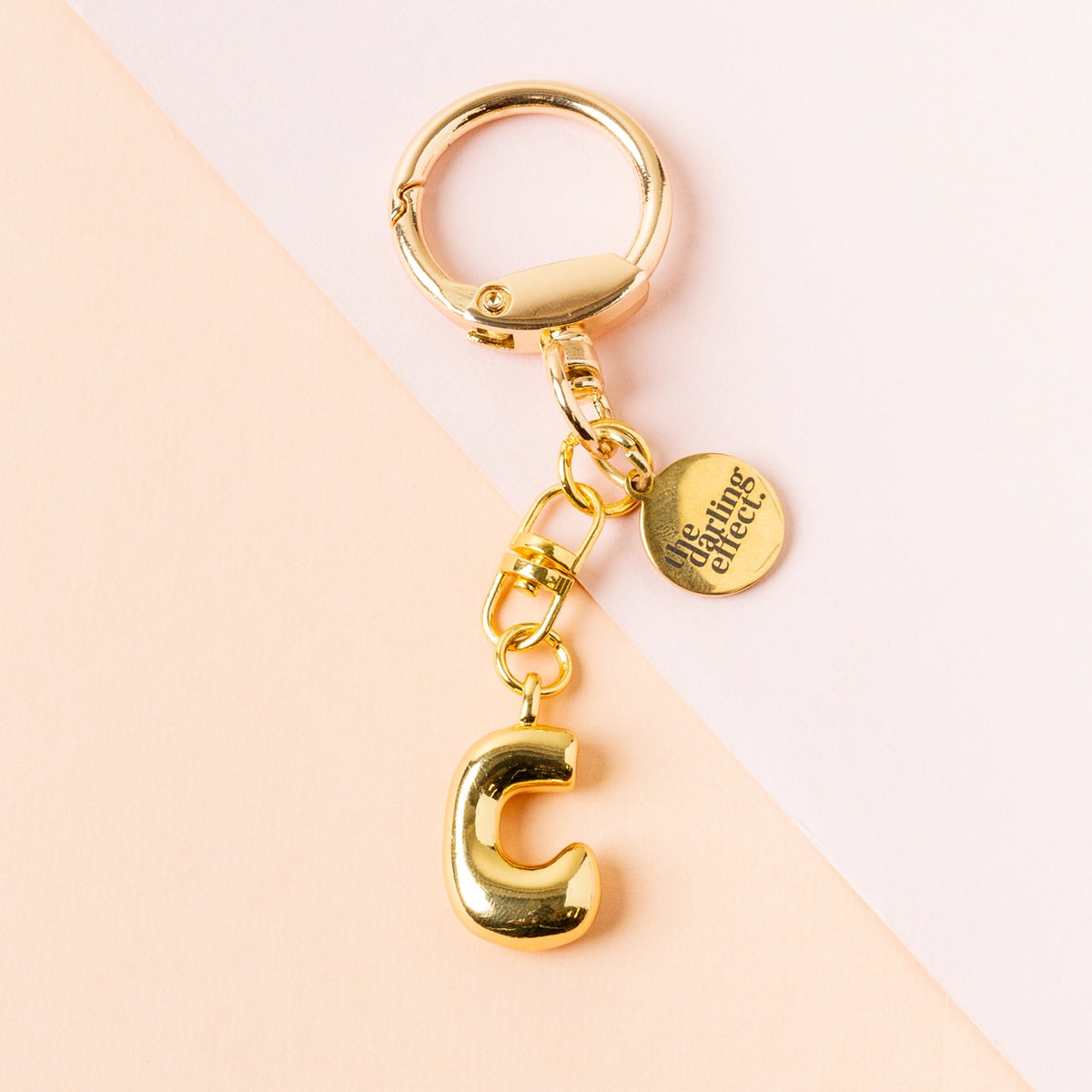 Gold Bubble Letter Keychain Bag Charm Letter C