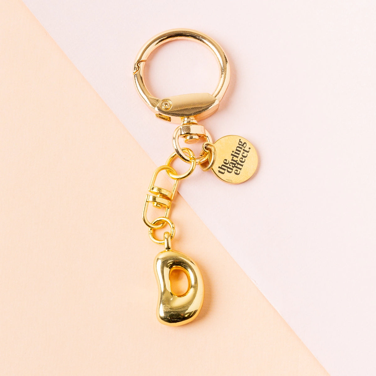 Gold Bubble Letter Keychain Bag Charm Letter D