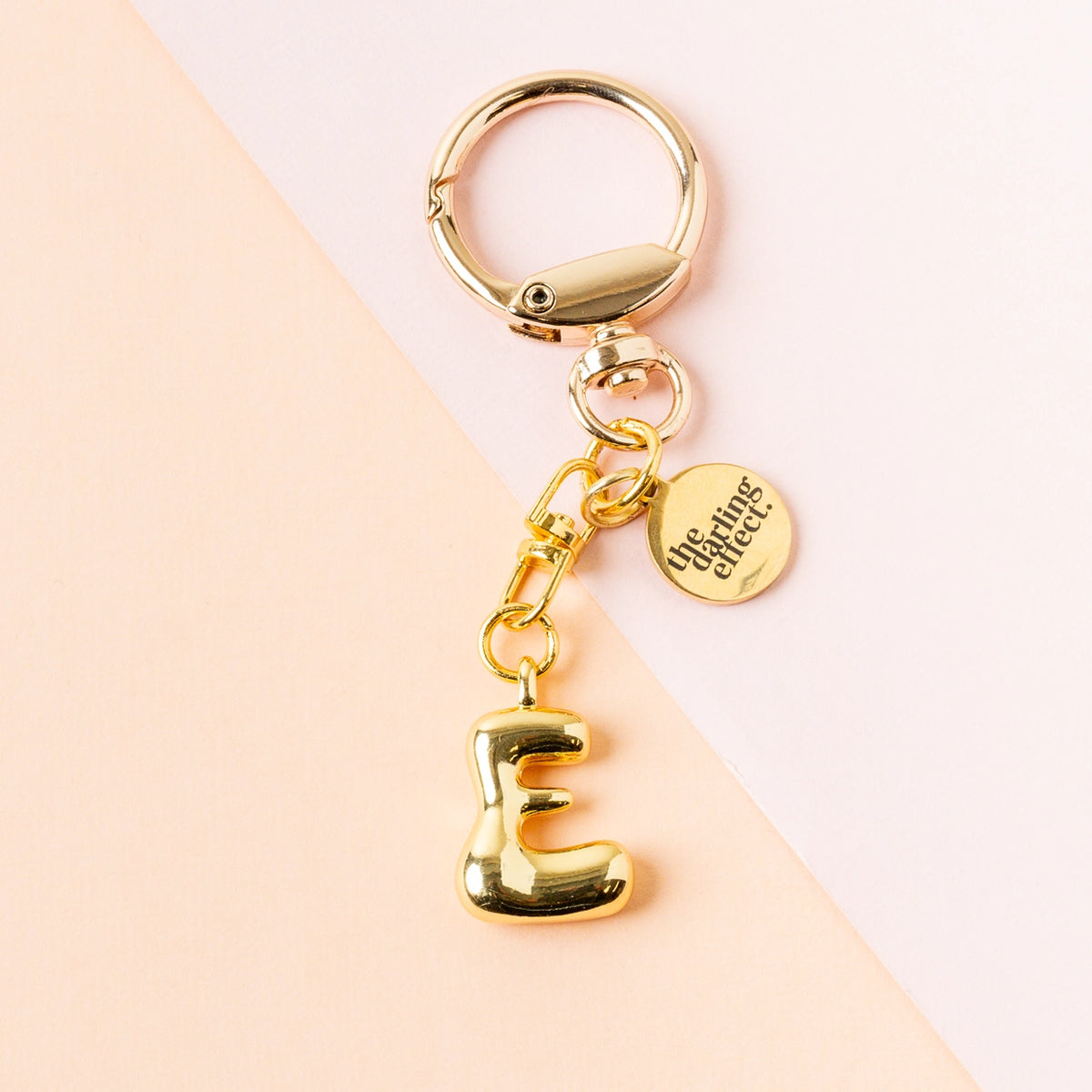 Gold Bubble Letter Keychain Bag Charm Letter E