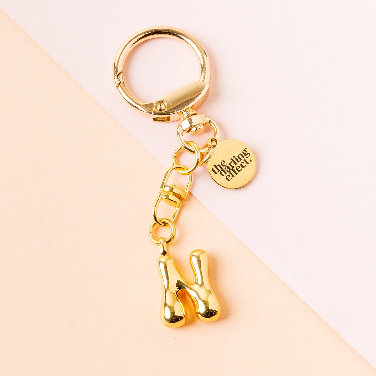 Gold Bubble Letter Keychain Bag Charm Letter N