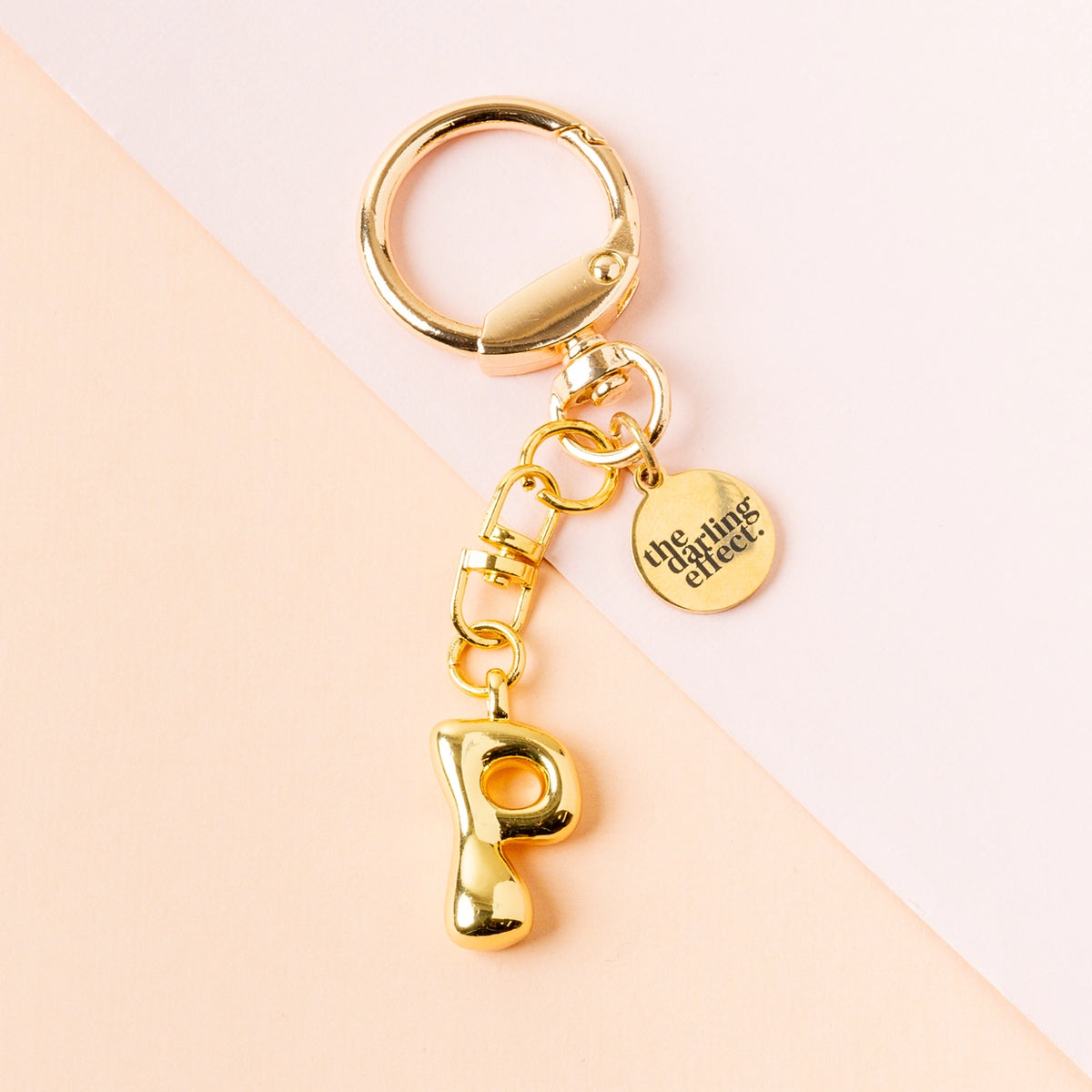 Gold Bubble Letter Keychain Bag Charm Letter P