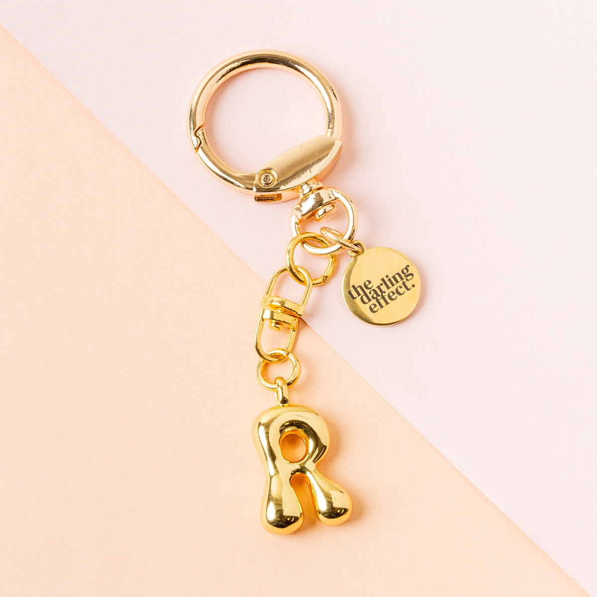 Gold Bubble Letter Keychain Bag Charm Letter R