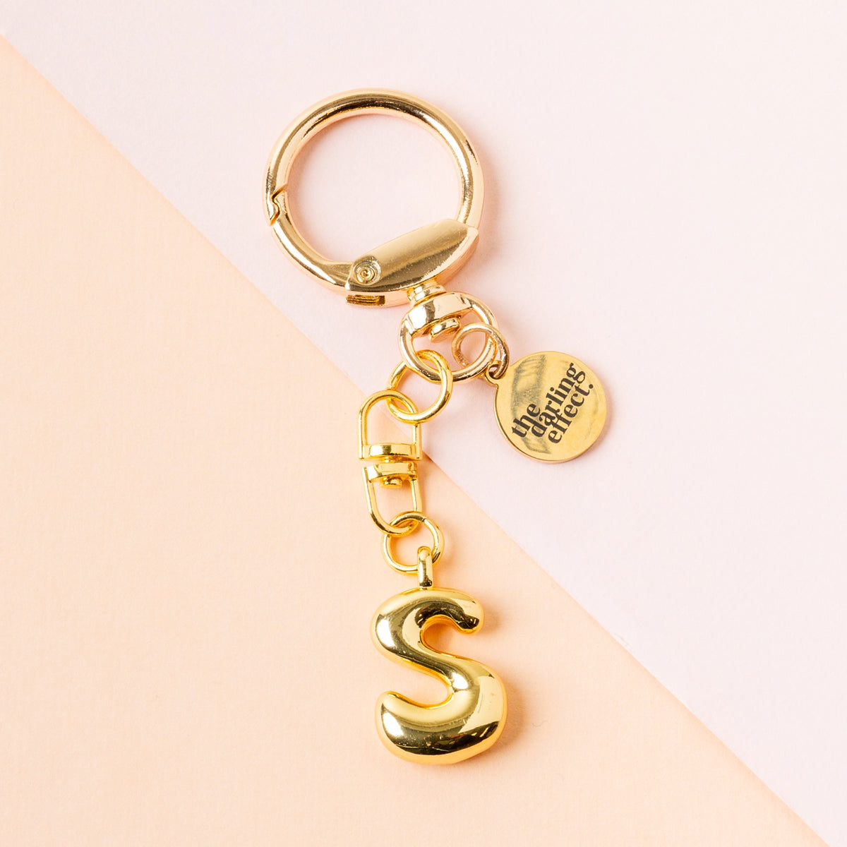 Gold Bubble Letter Keychain Bag Charm Letter S