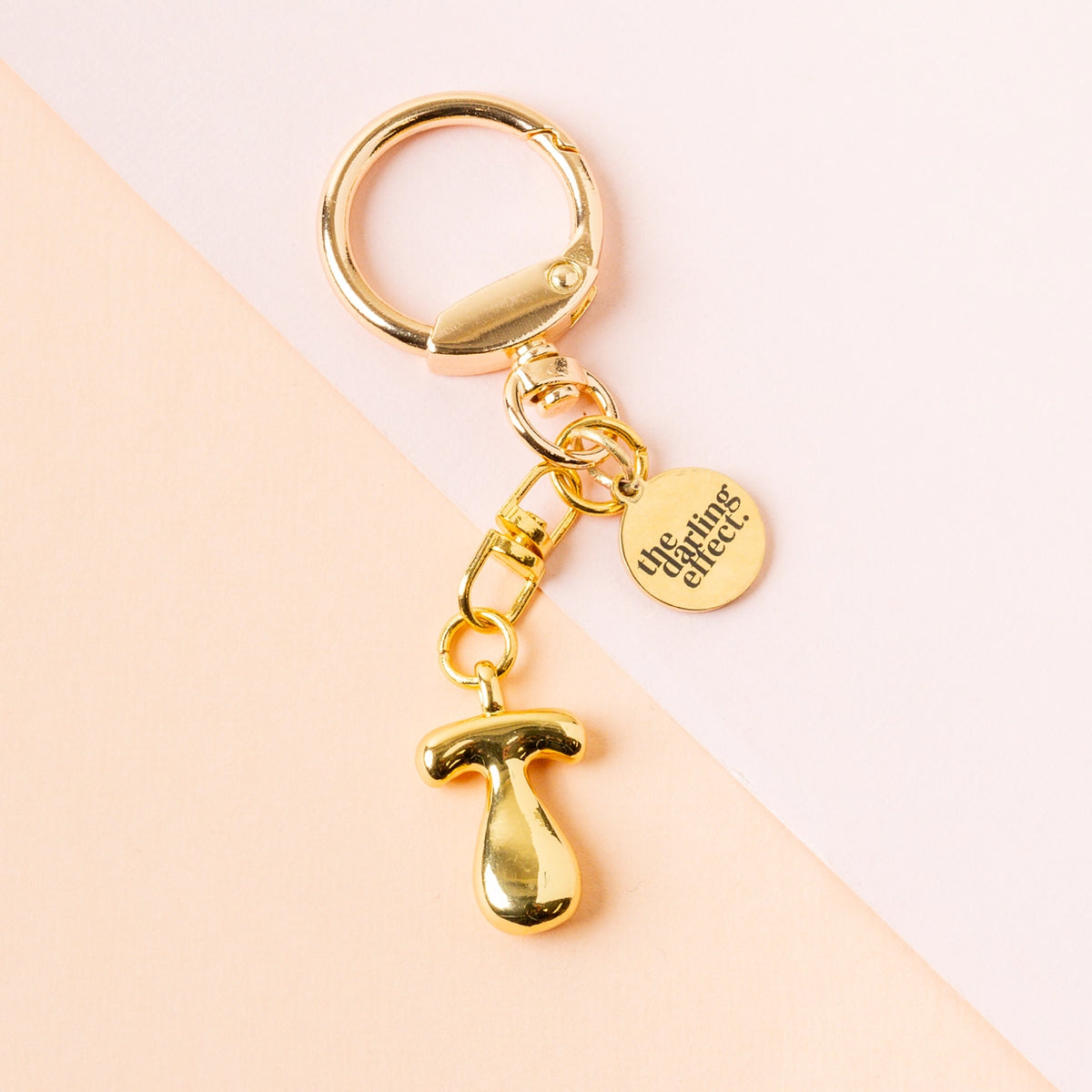 Gold Bubble Letter Keychain Bag Charm Letter T