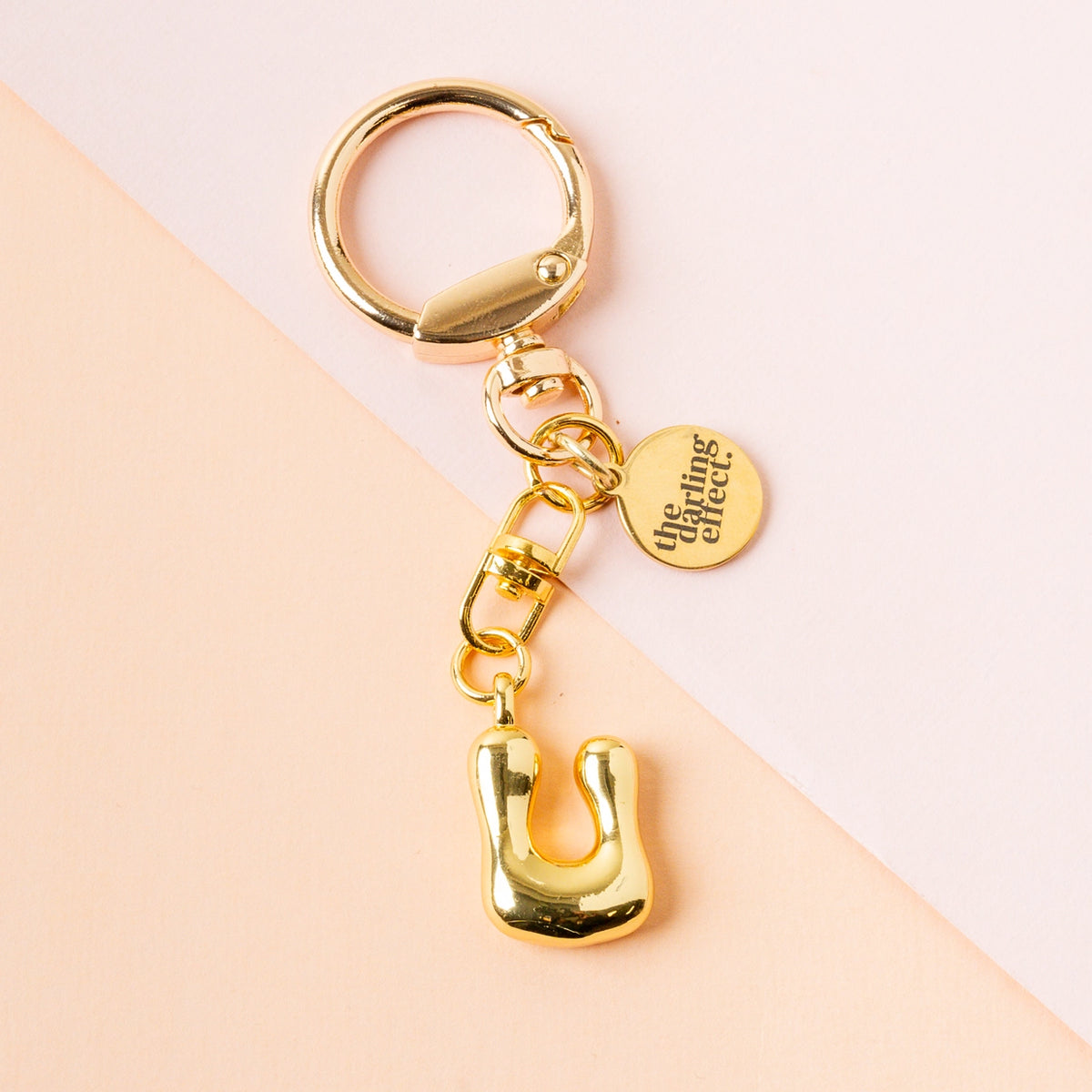 Gold Bubble Letter Keychain Bag Charm Letter U