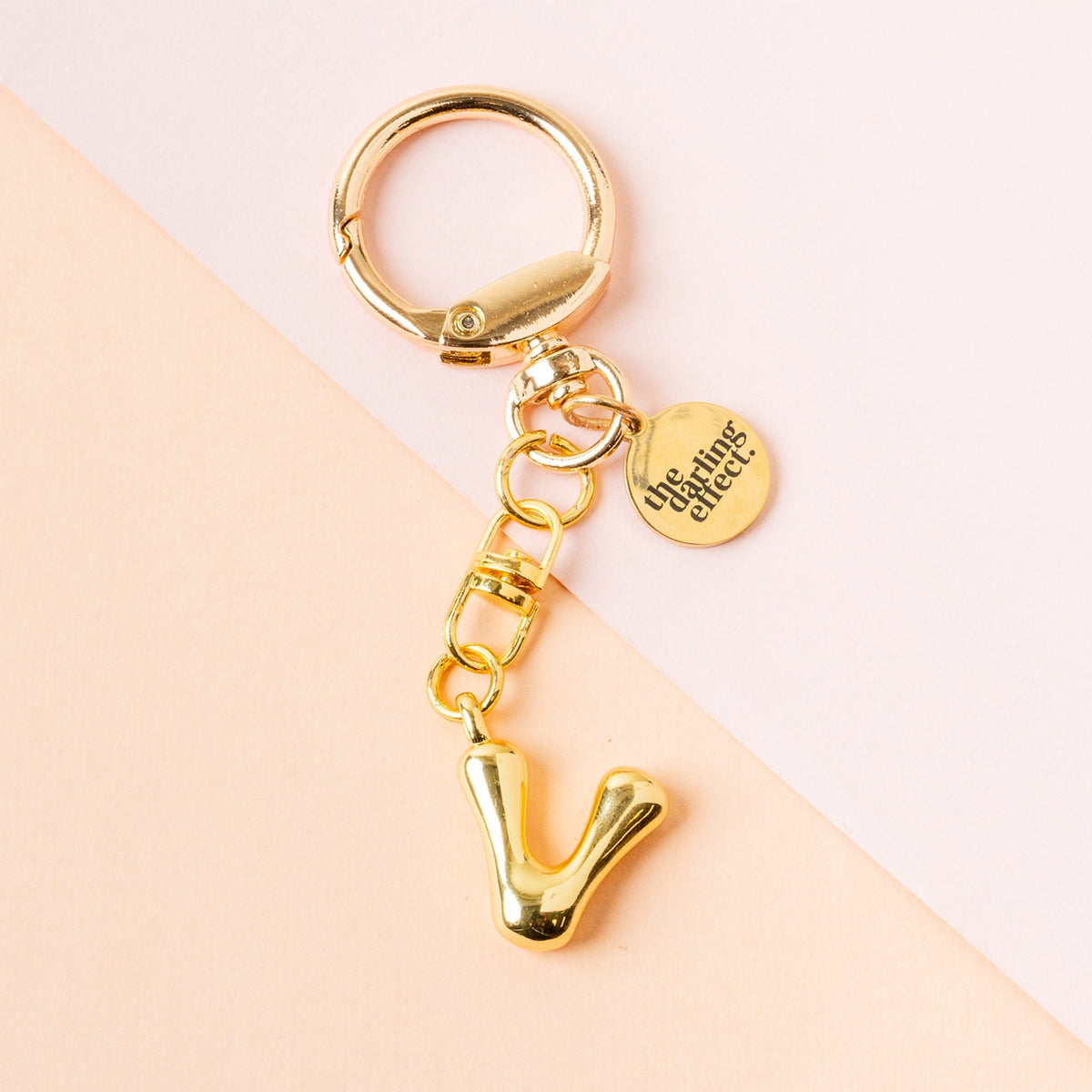 Gold Bubble Letter Keychain Bag Charm Letter V