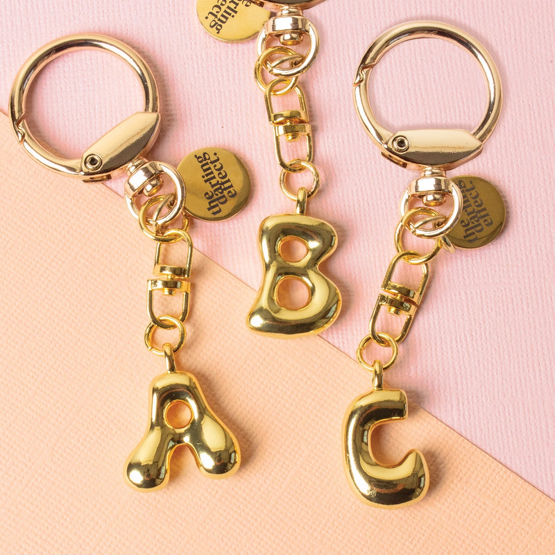 Gold Bubble Letter Keychain Bag Charm Group ABC