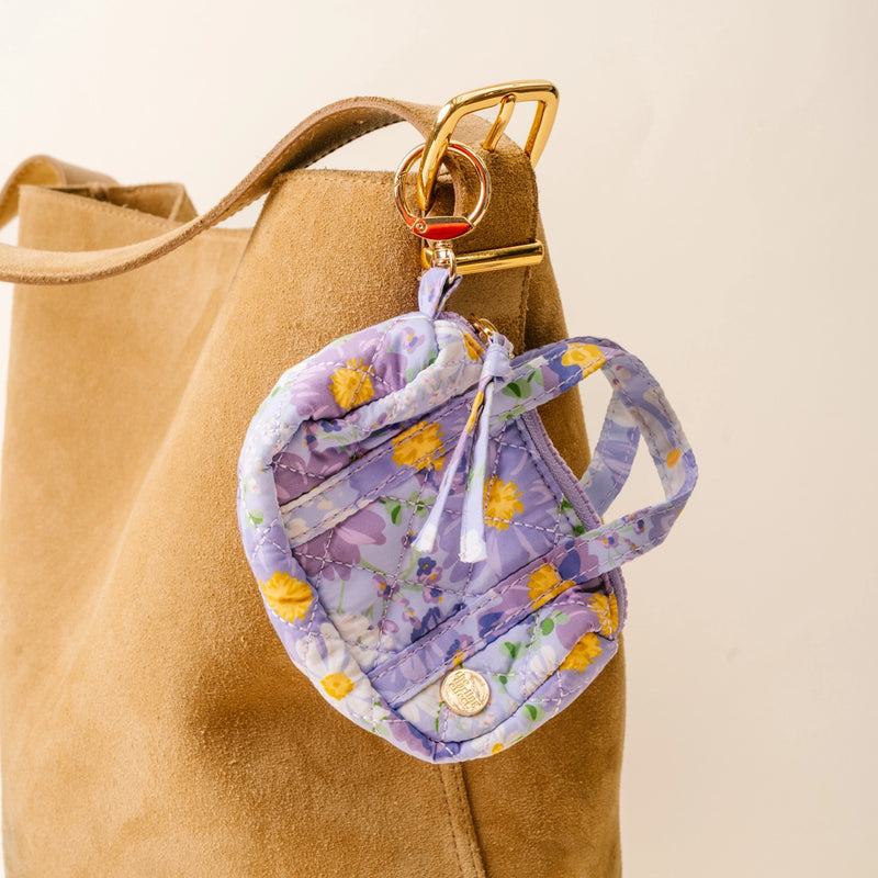 Purple Floral Mini Duffle Bag Bag Charm on Purse Darling Effect Itty Bitty Duffle Bag Charm Bouquet Beauty Purple