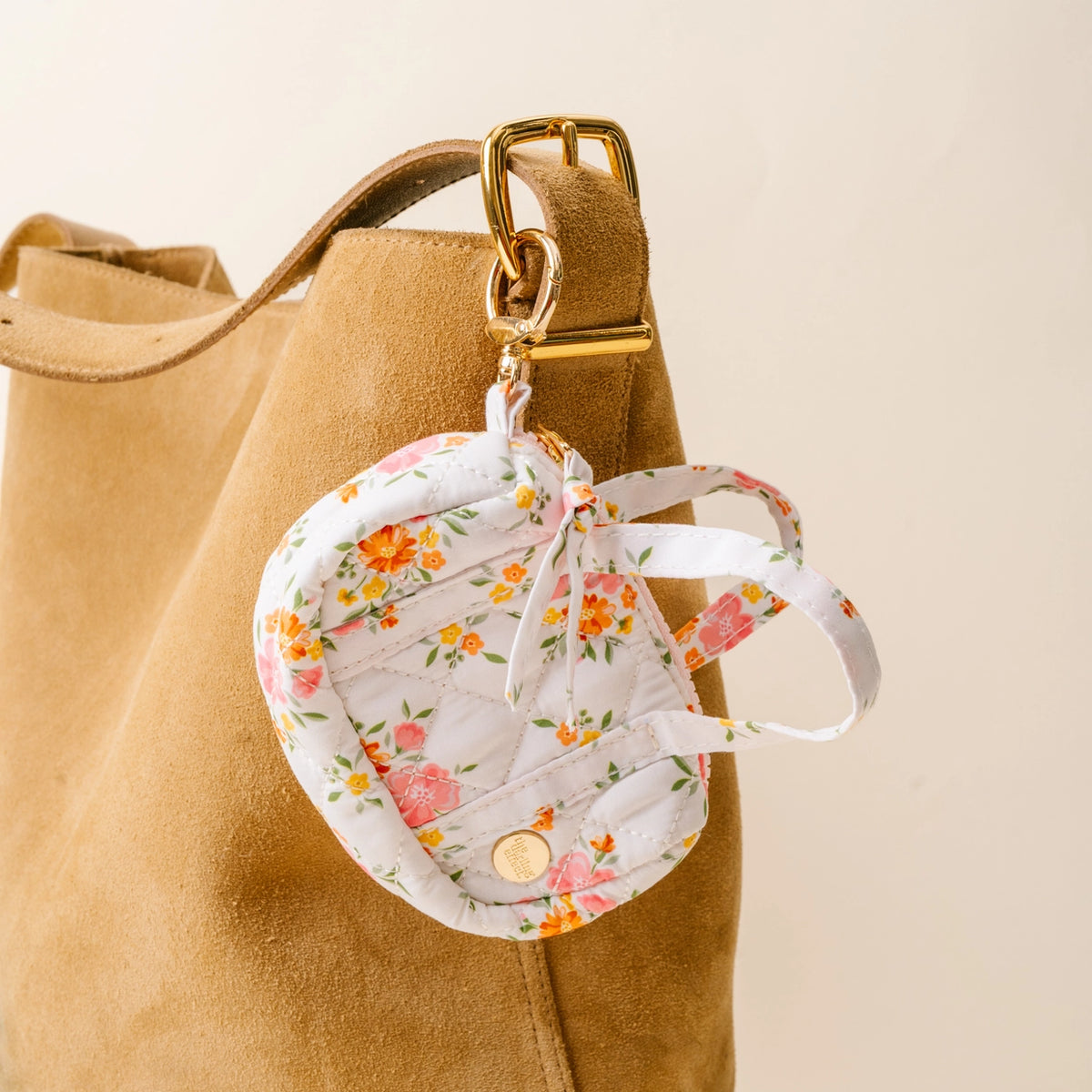 White Pink Orange Cream Floral Mini Duffle Bag Bag Charm on Purse Darling Effect Itty Bitty Duffle Bag Charm Endless Daydream Cream