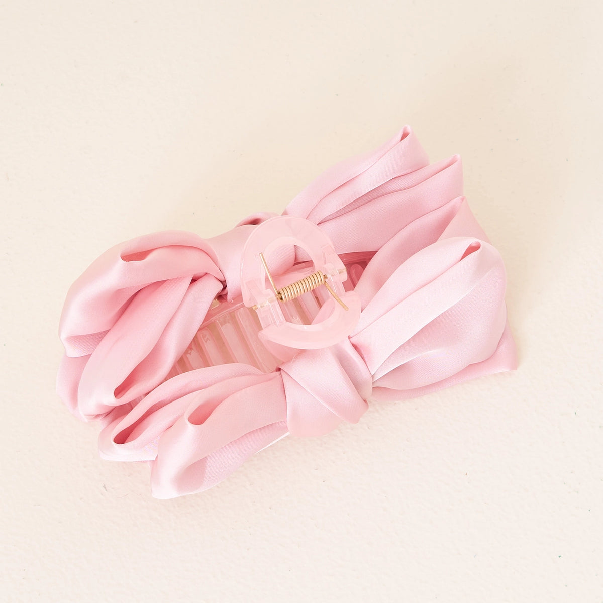 pink claw clip hair bow on cream background Darling Effect Satin Bow Claw Hair Clip Blush