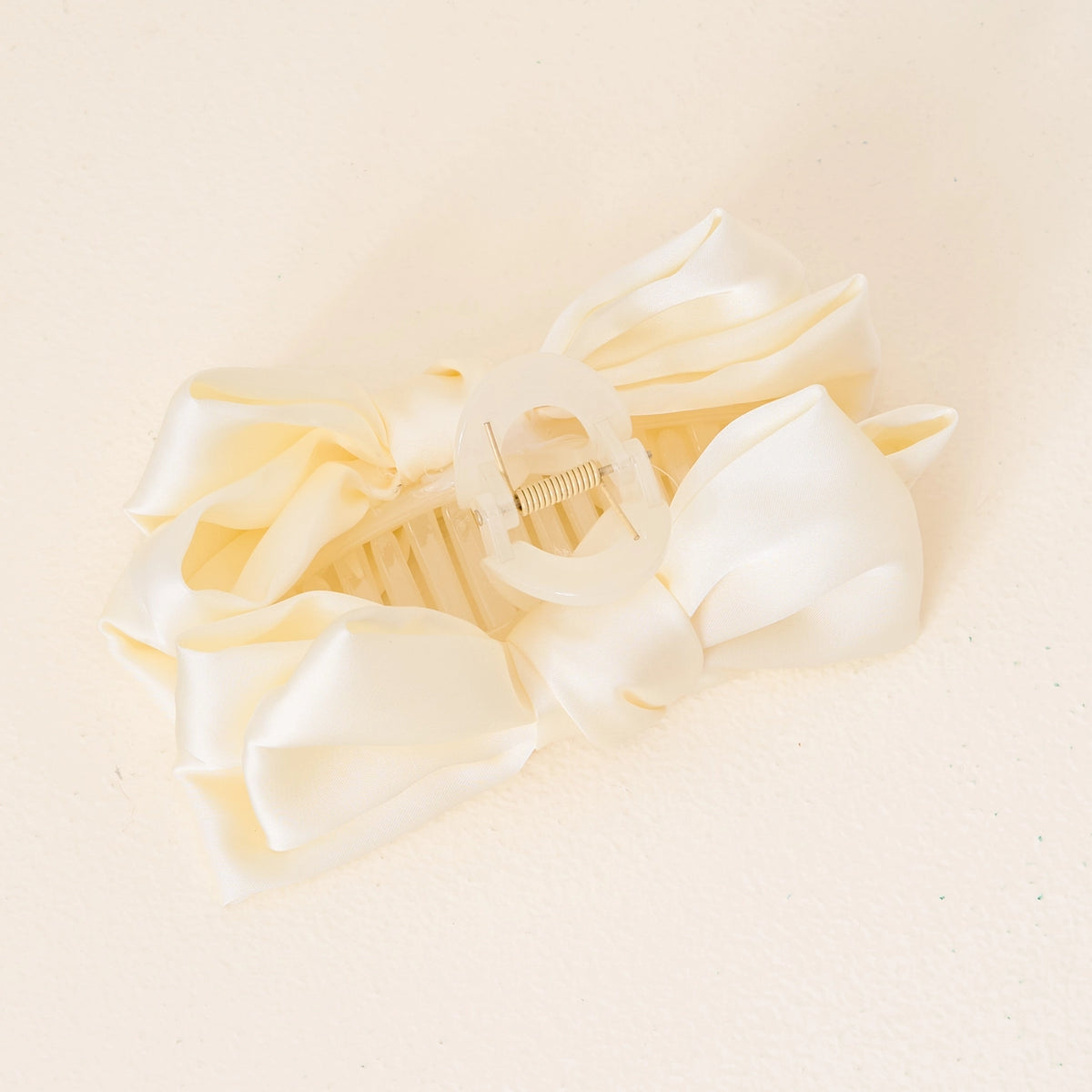 cream claw clip hair bow on cream background Darling Effect Satin Bow Claw Hair Clip Cream