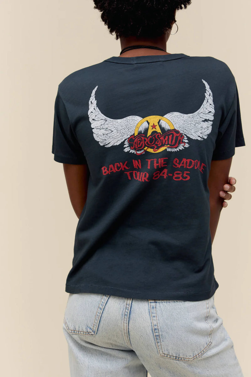 daydreamer aerosmith back in the saddle ringer tee in vintage black-back