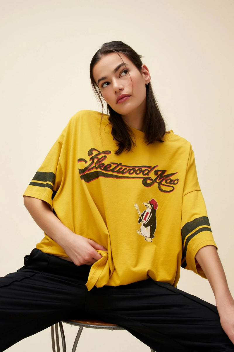 Daydreamer Fleetwood Mac Penguin Baseball Oversized Tee in Golden Daze