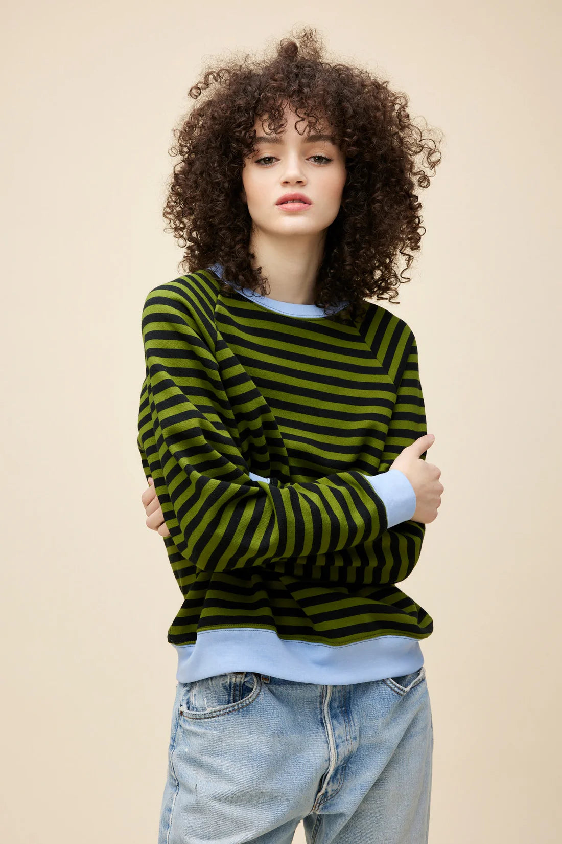 Daydreamer Stripe Vintage Sweatshirt in olive green-front