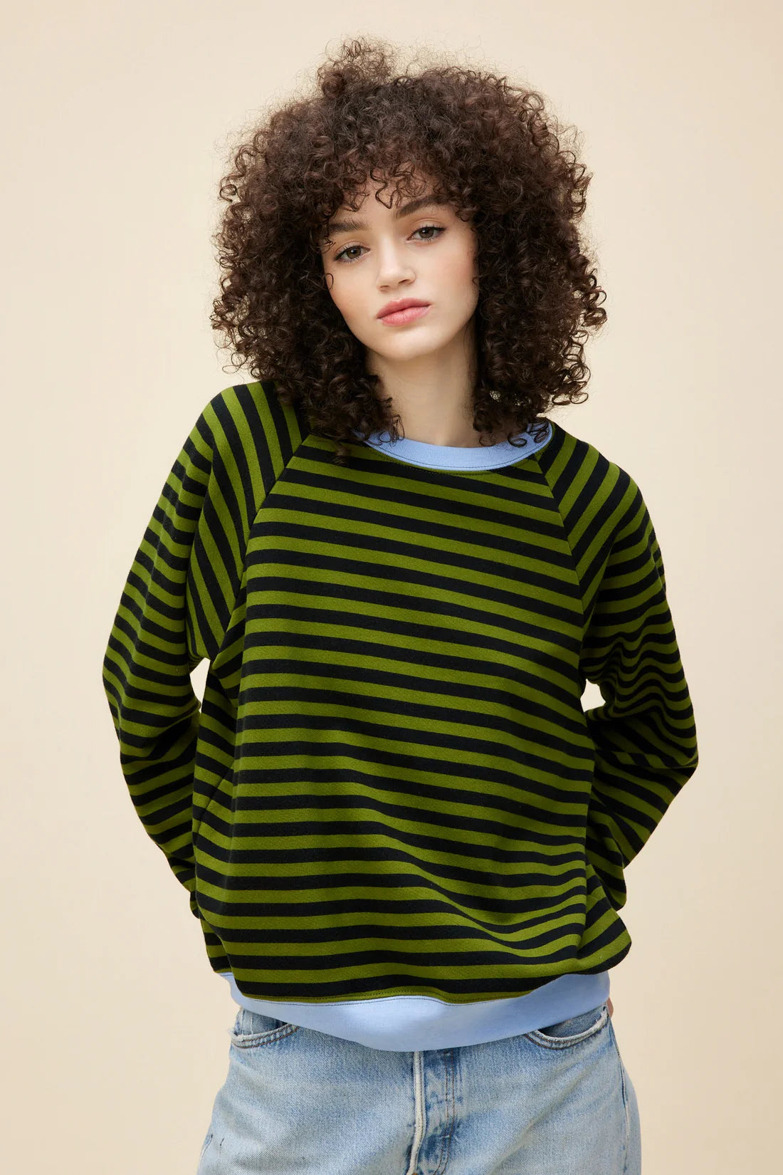 Daydreamer Stripe Vintage Sweatshirt in olive green-front