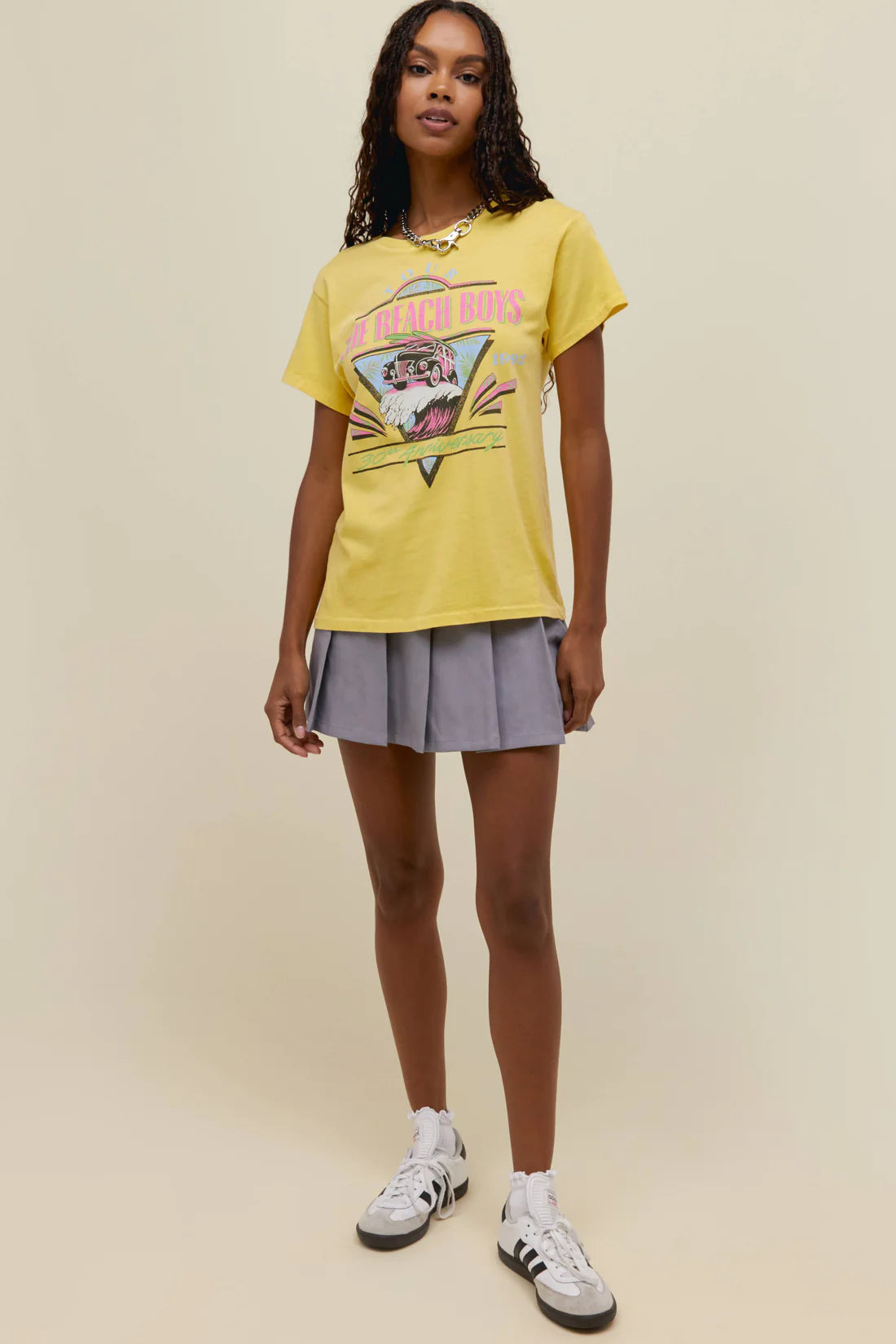 daydreamer the beach boys 30th anniversary tour tee in yellow bloom-front model view