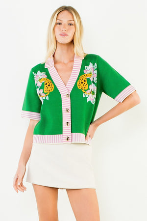 Wild Bloom Tiger Print Collared Cardigan