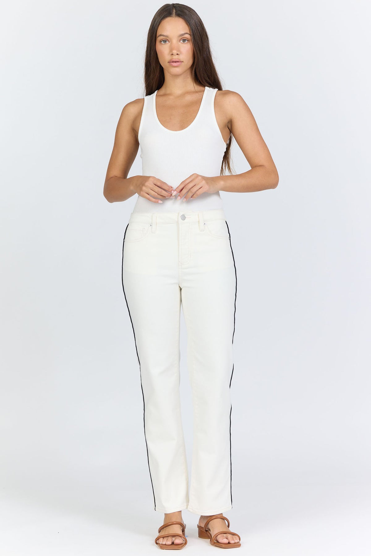 Dear John Anika High-Rise Side Piping Straight Leg Jean in Cookies and Cream