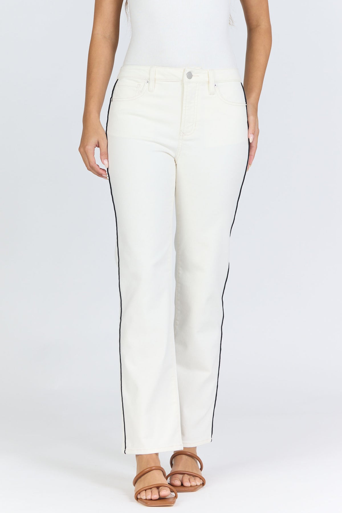 Dear John Anika High-Rise Side Piping Straight Leg Jean in Cookies and Cream