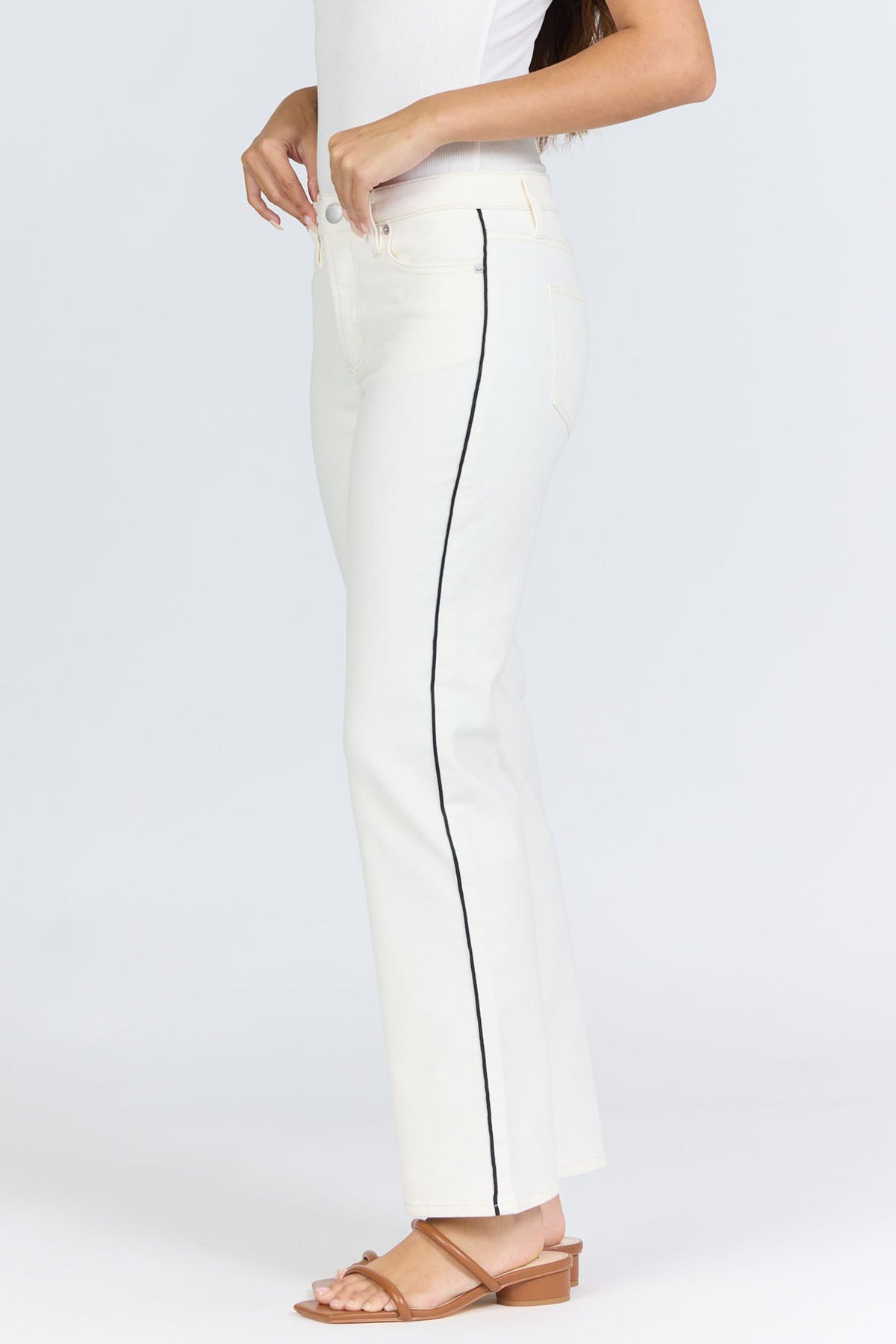 Dear John Anika High-Rise Side Piping Straight Leg Jean in Cookies and Cream