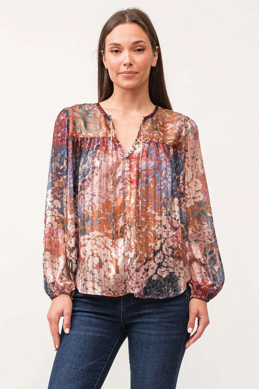 dear john denim Alessia Printed V-Neck Blouse in tinsel garden-front