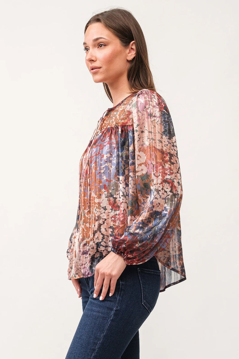 dear john denim Alessia Printed V-Neck Blouse in tinsel garden-side