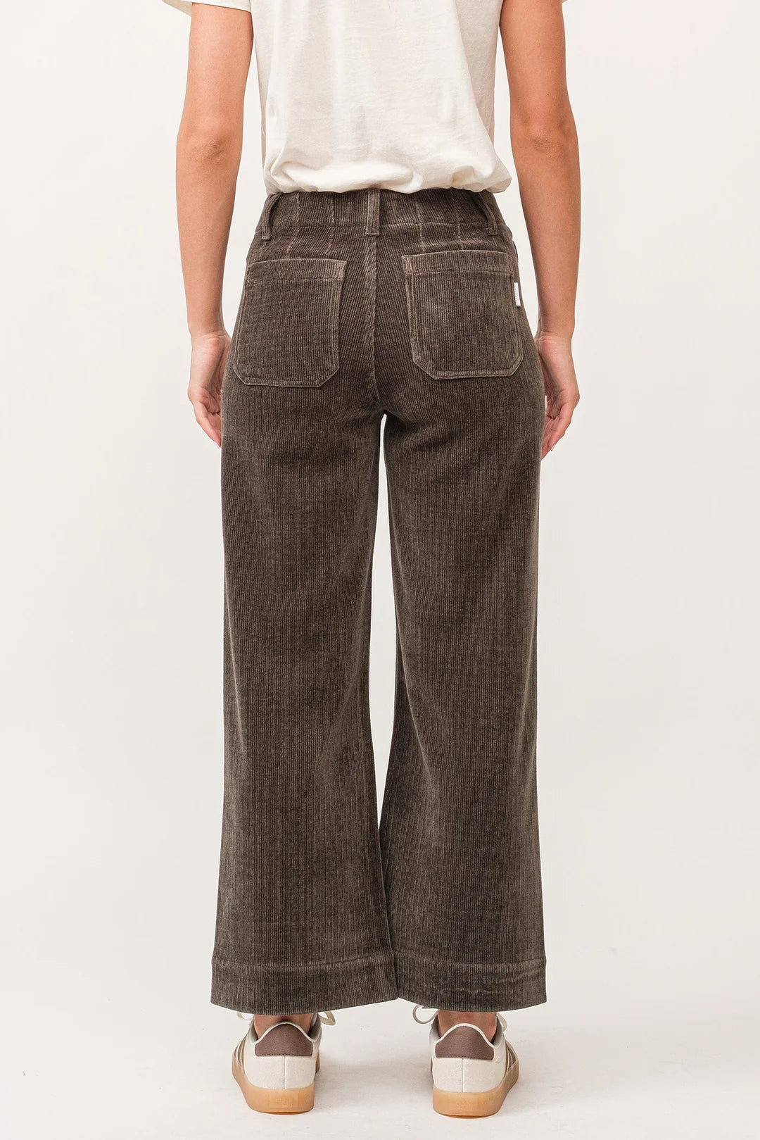 dear john denim Audrey Super High Rise Cord Crop Wide Leg Pants in dark olive-back