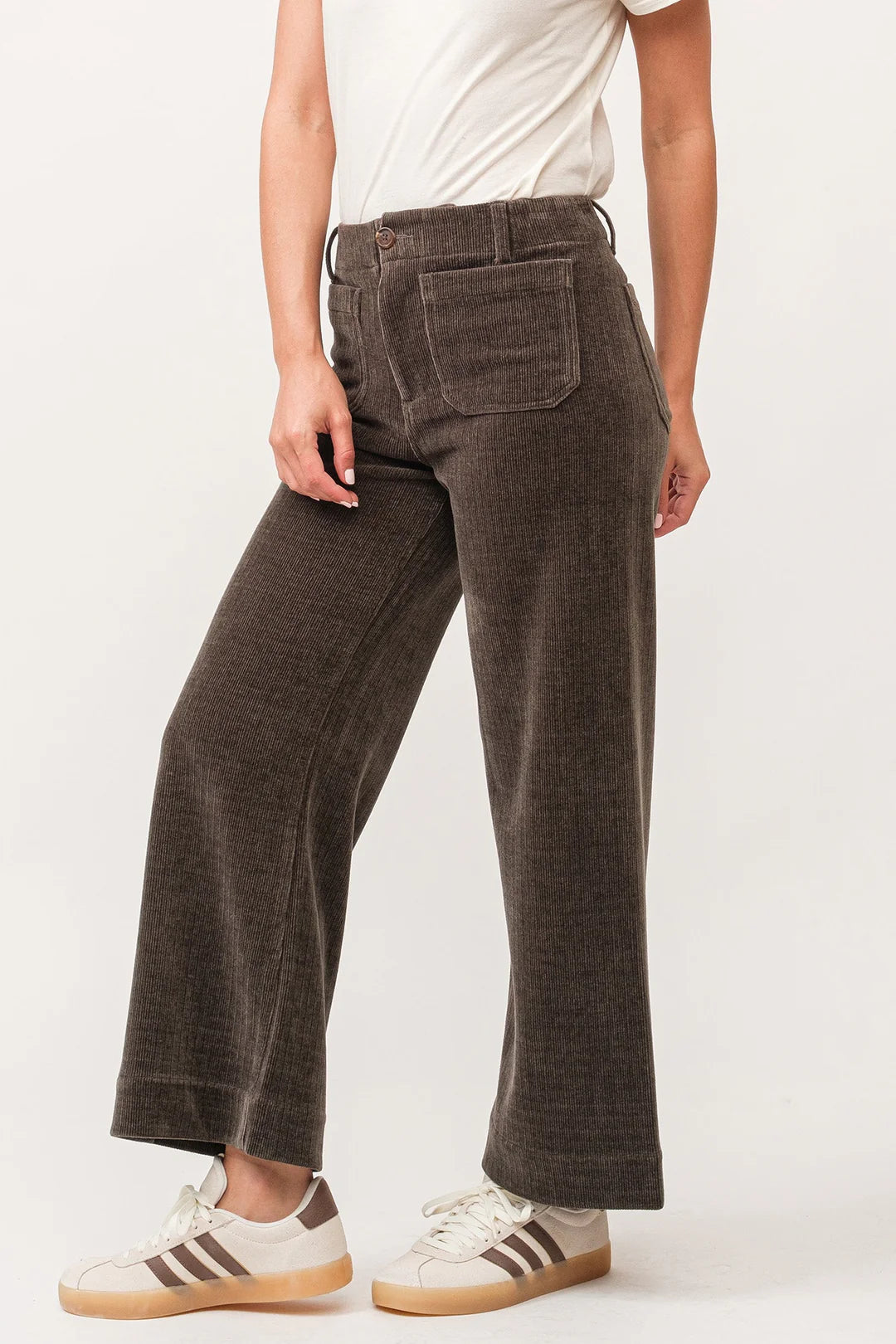 dear john denim Audrey Super High Rise Cord Crop Wide Leg Pants in dark olive-side