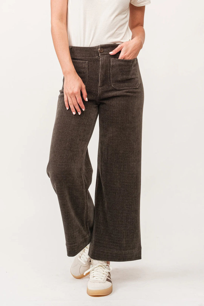 dear john denim Audrey Super High Rise Cord Crop Wide Leg Pants in dark olive-front