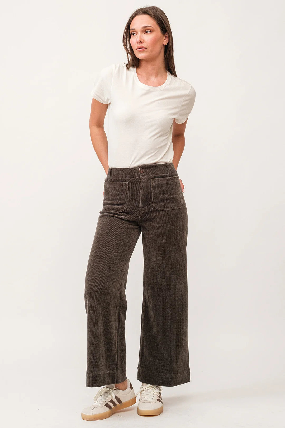 dear john denim Audrey Super High Rise Cord Crop Wide Leg Pants in dark olive