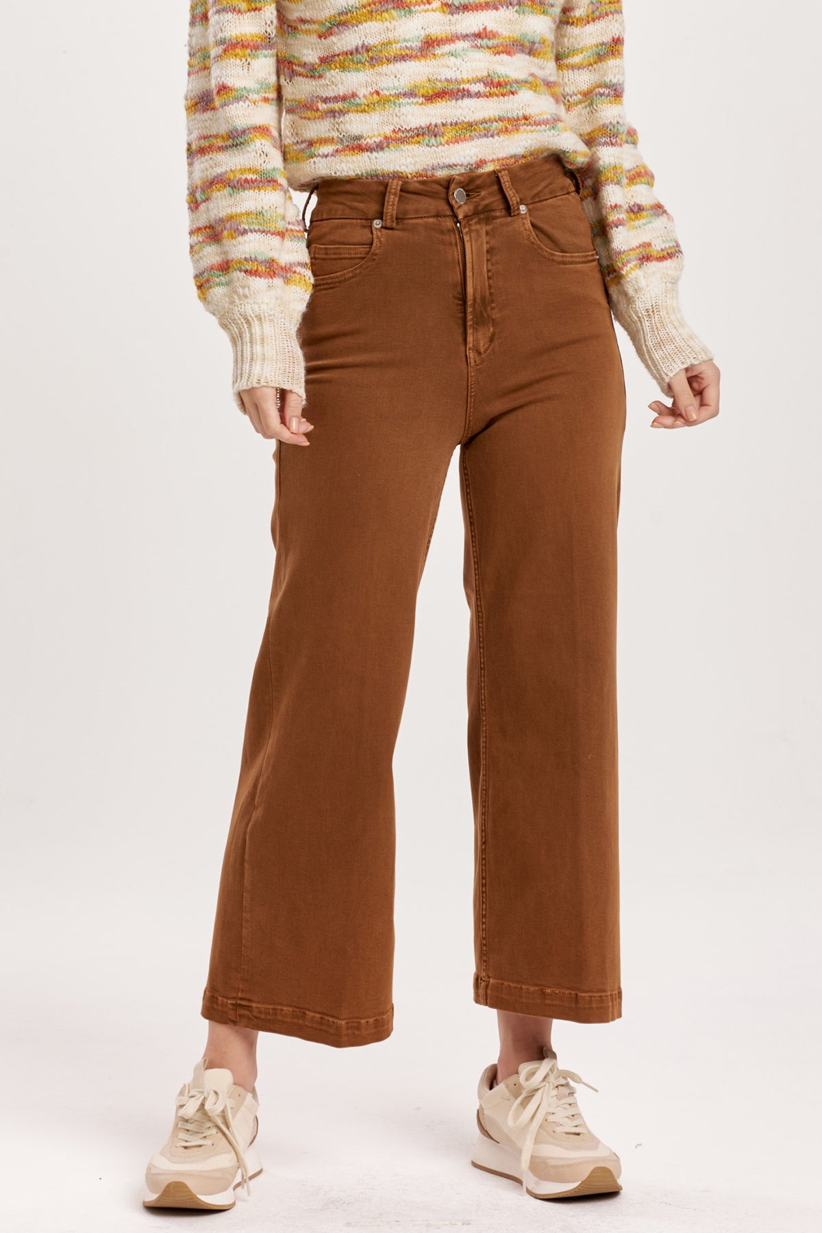 Dear John Audrey Super High-Rise Cropped Wide Leg Color Jeans in Burnt Sienna