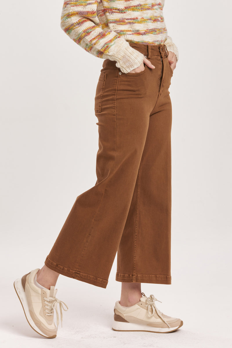 Dear John Audrey Super High-Rise Cropped Wide Leg Color Jeans in Burnt Sienna