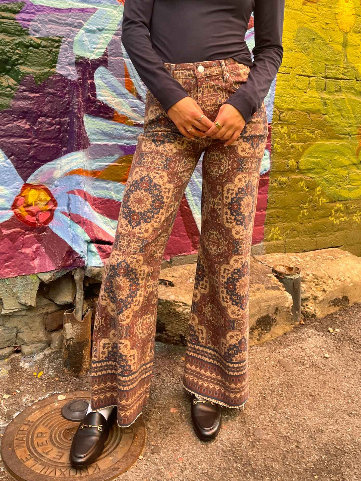 Dear John Denim Fiona High Rise Printed Wide Leg Jean Persian Tapestry