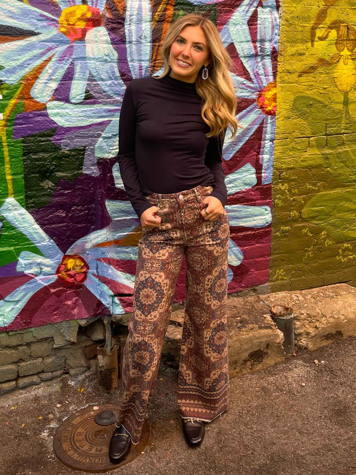 Dear John Denim Fiona High Rise Printed Wide Leg Jean Persian Tapestry