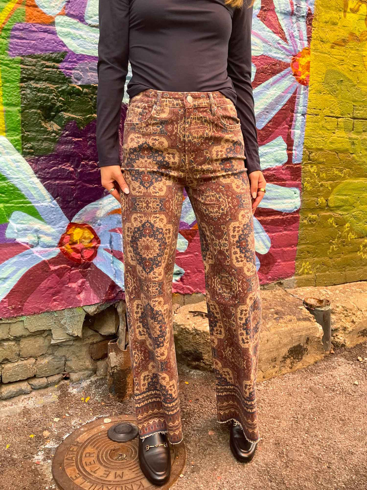 Dear John Denim Fiona High Rise Printed Wide Leg Jean Persian Tapestry