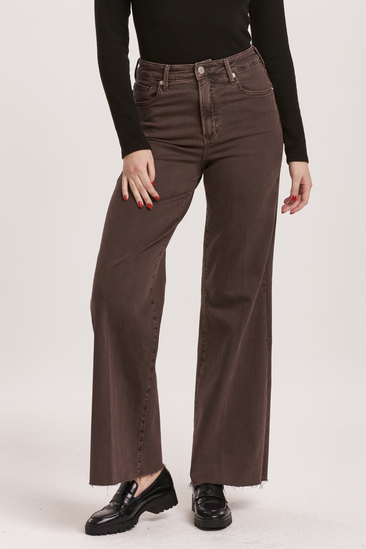 Dear John Fiona Super High-Rise Cut-Off Wide Leg Jeans in Mocha Brown