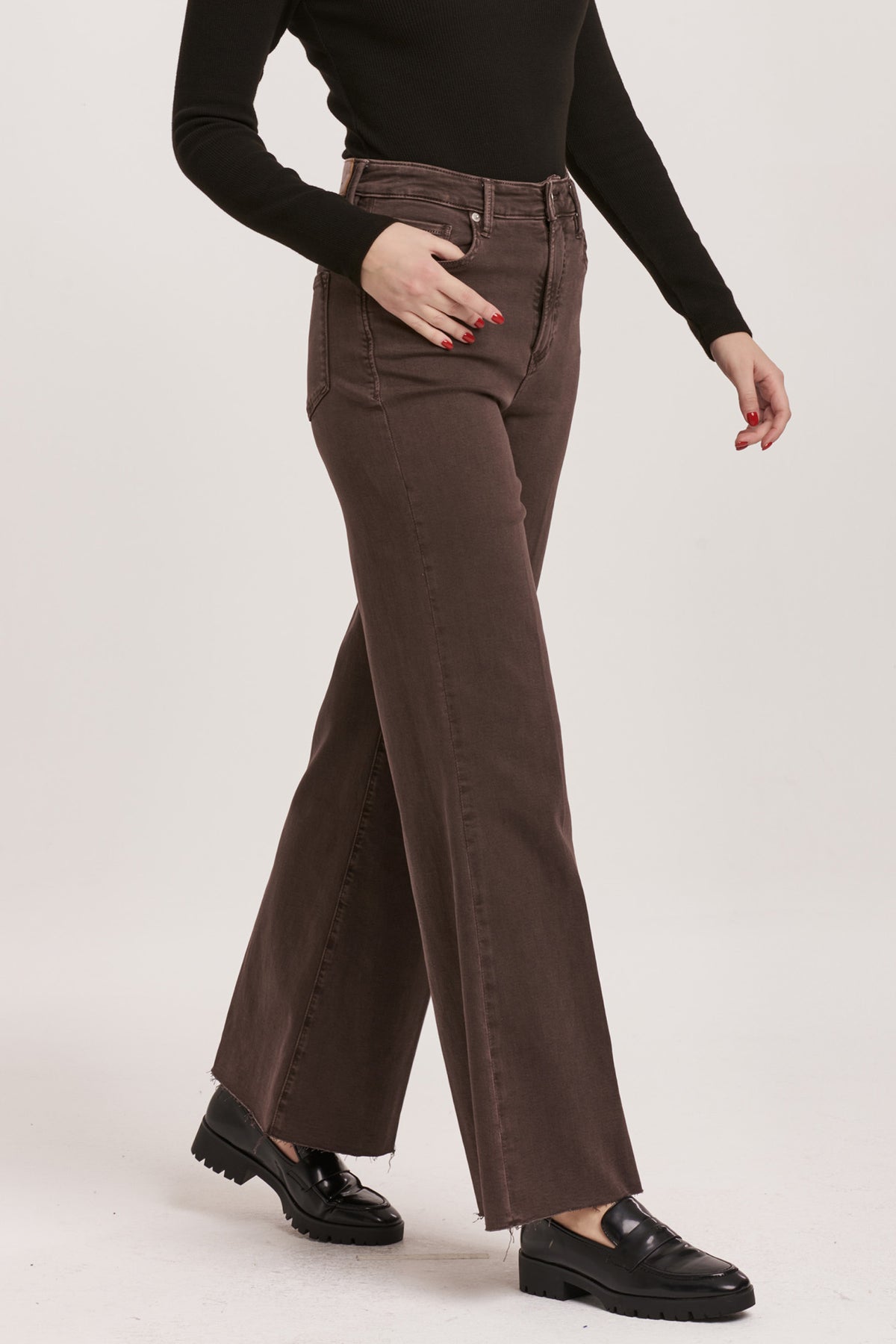 Dear John Fiona Super High-Rise Cut-Off Wide Leg Jeans in Mocha Brown