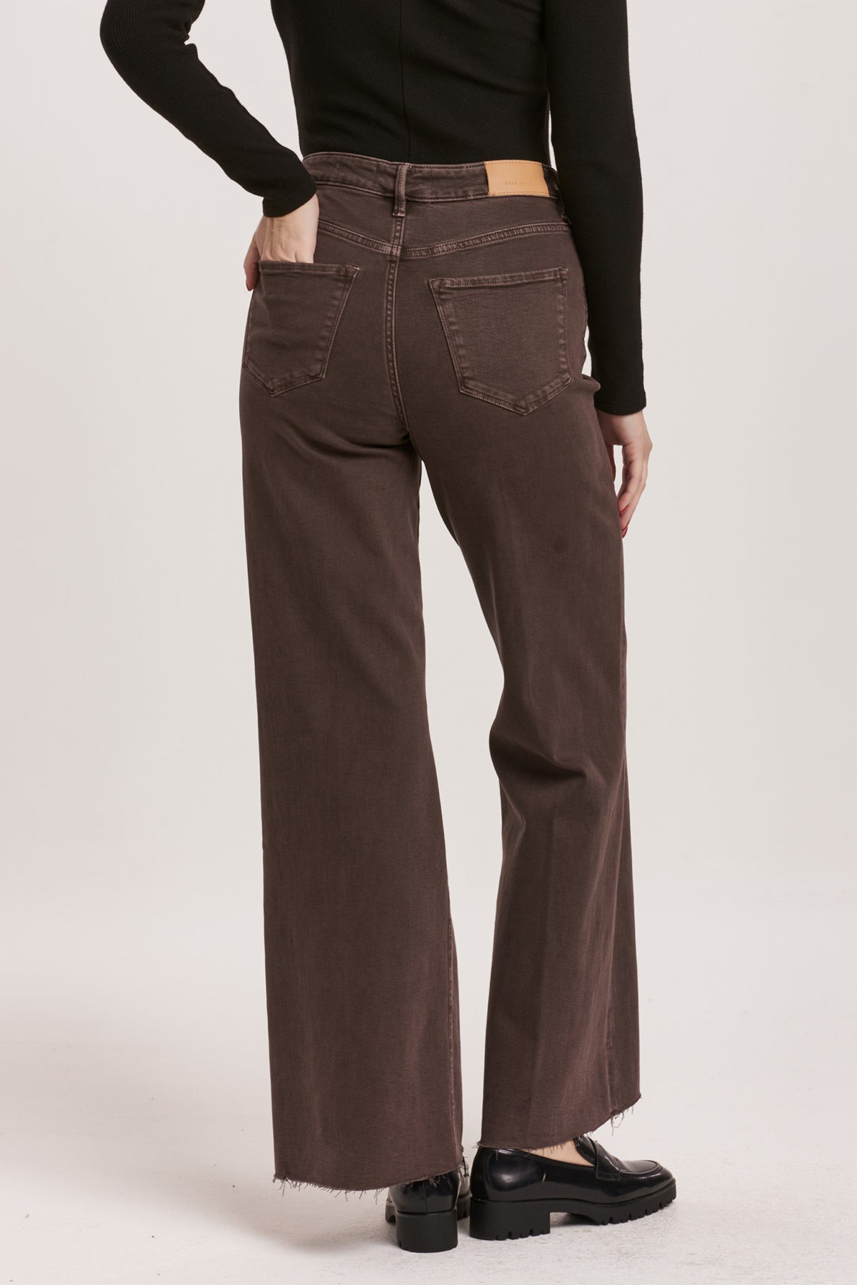 Dear John Fiona Super High-Rise Cut-Off Wide Leg Jeans in Mocha Brown