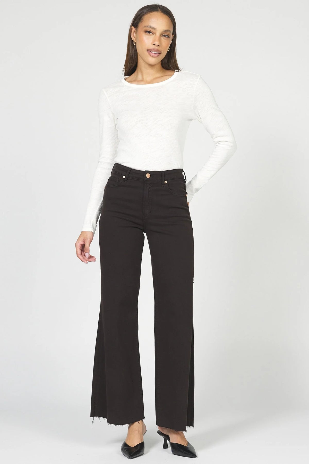 Dear John Denim Fiona Cut Hem Wide Leg Jean  chocolate torte