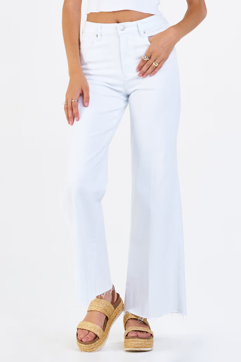 Dear John Denim Fiona High Rise Cut-Off Hem Wide Leg Jean  white