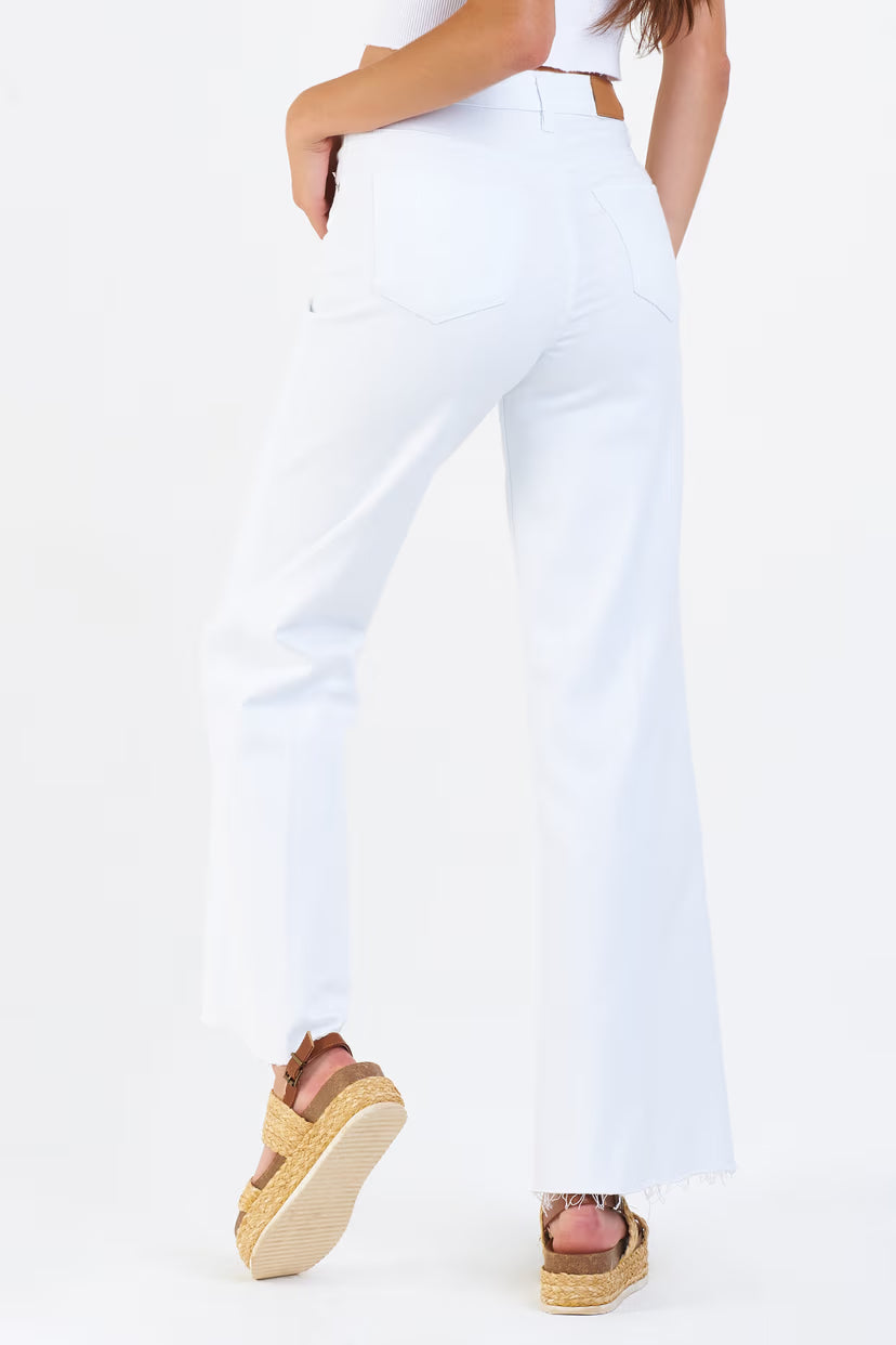 Dear John Denim Fiona High Rise Cut-Off Hem Wide Leg Jean  white