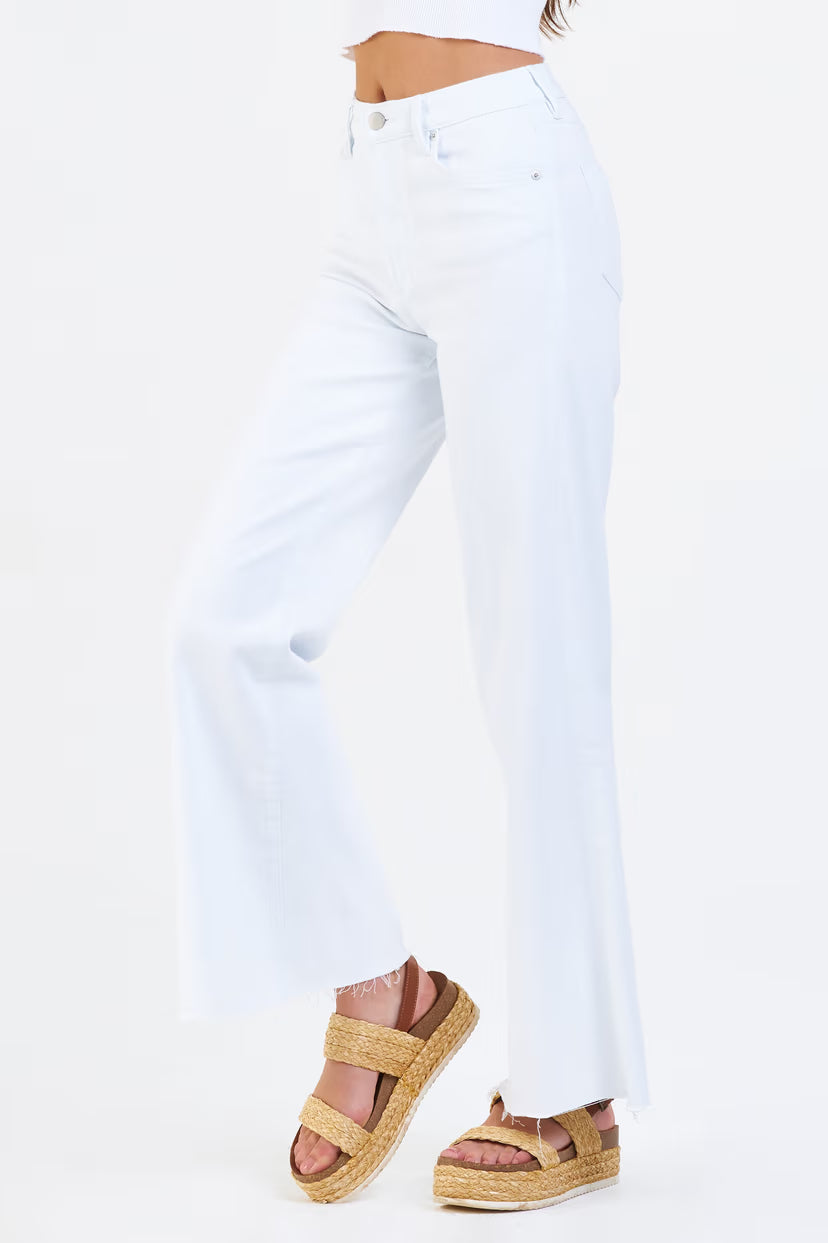 Dear John Denim Fiona High Rise Cut-Off Hem Wide Leg Jean  white
