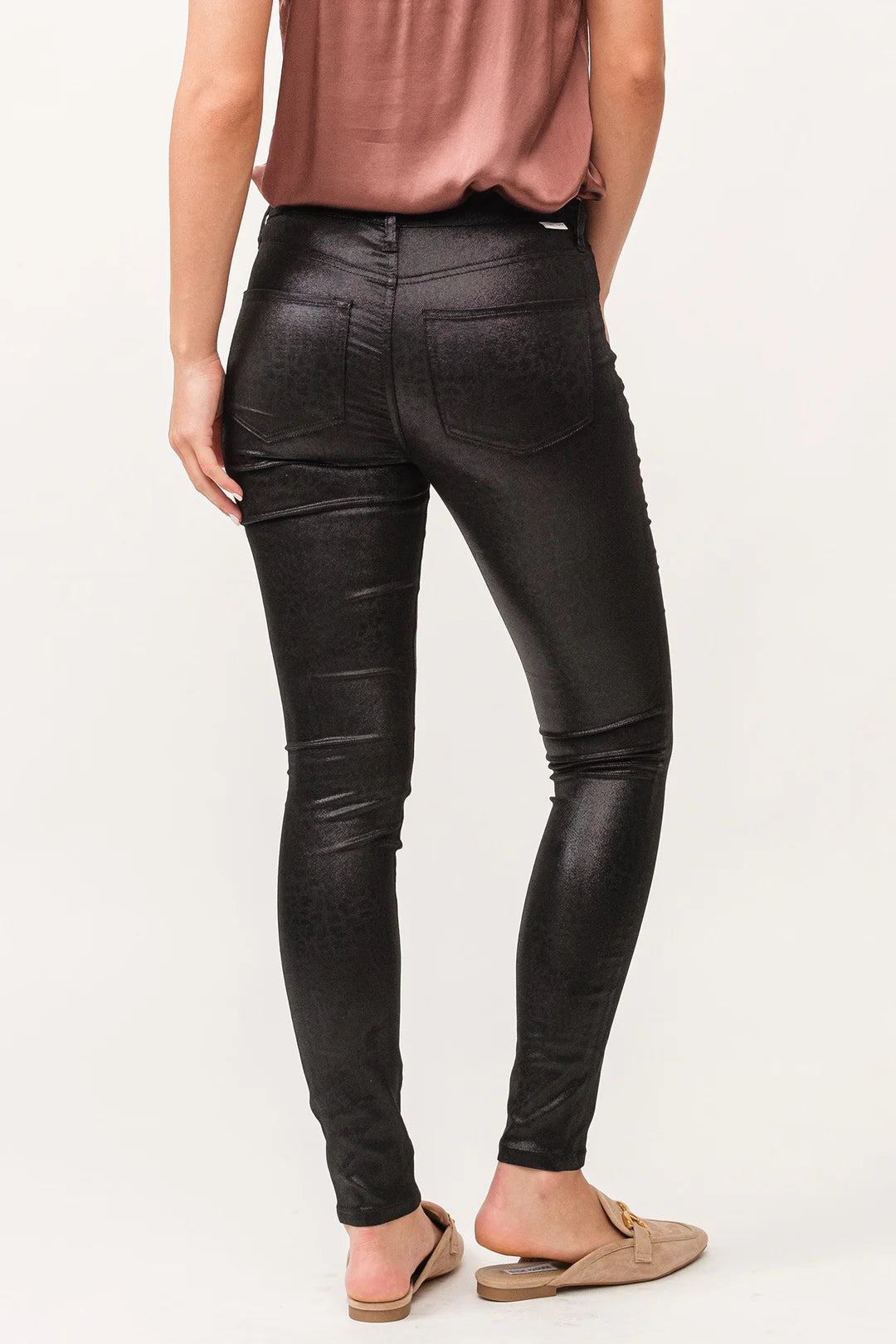 dear john denim Gisele Faux Leather Ankle Skinny Pantsi in obsidian-back